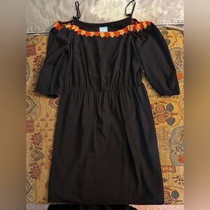 CeCe Off The Shoulder Embroidered Dress Size 6 Small Black 3/4 Sleeve